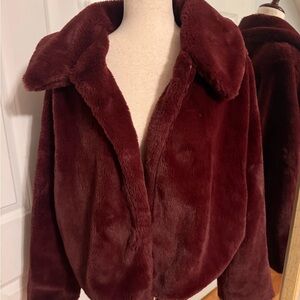Luxurious Faux Fur Burgundy Jacket